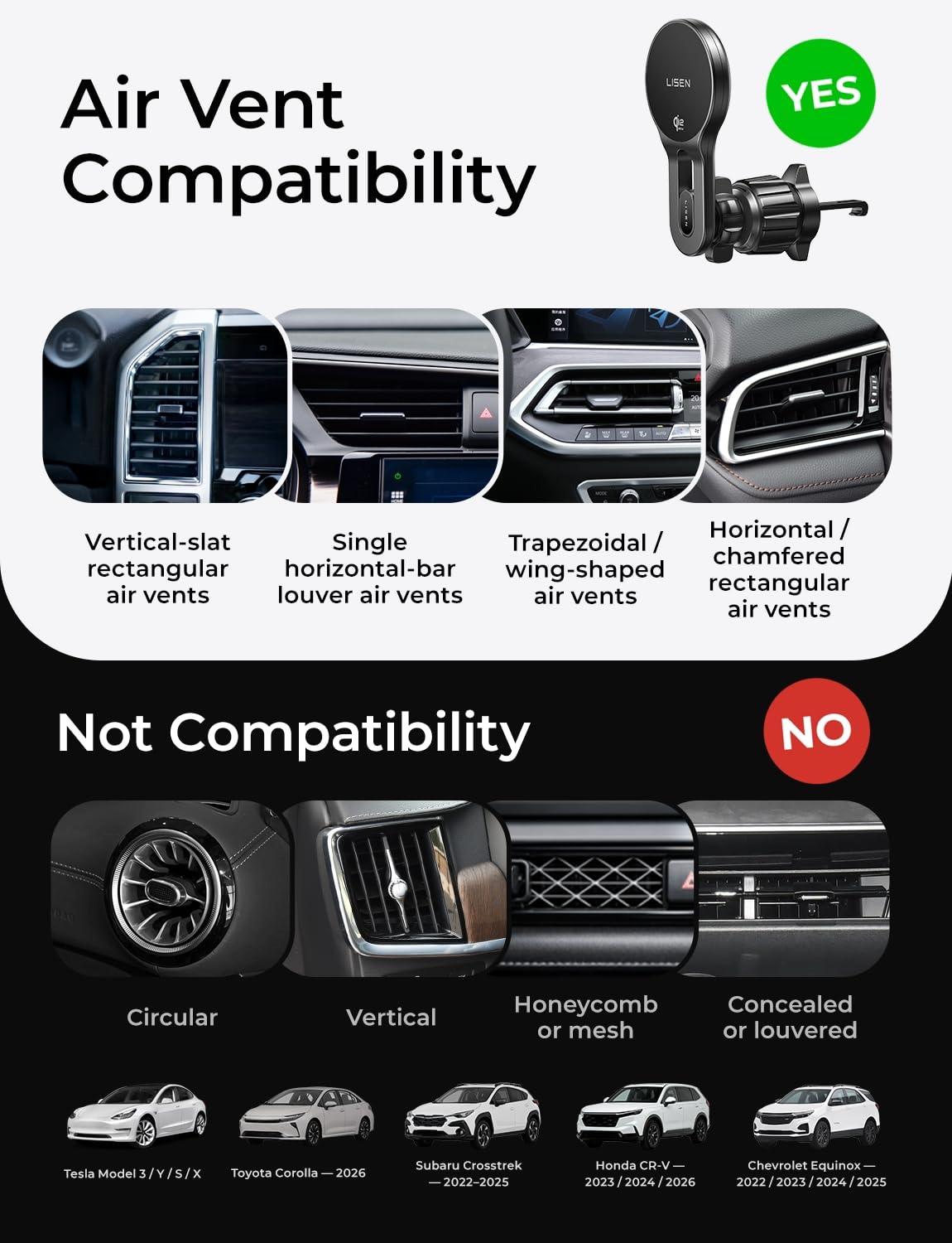 MagSafe Wireless Car Mount Charger with Magnetic Phone Holder