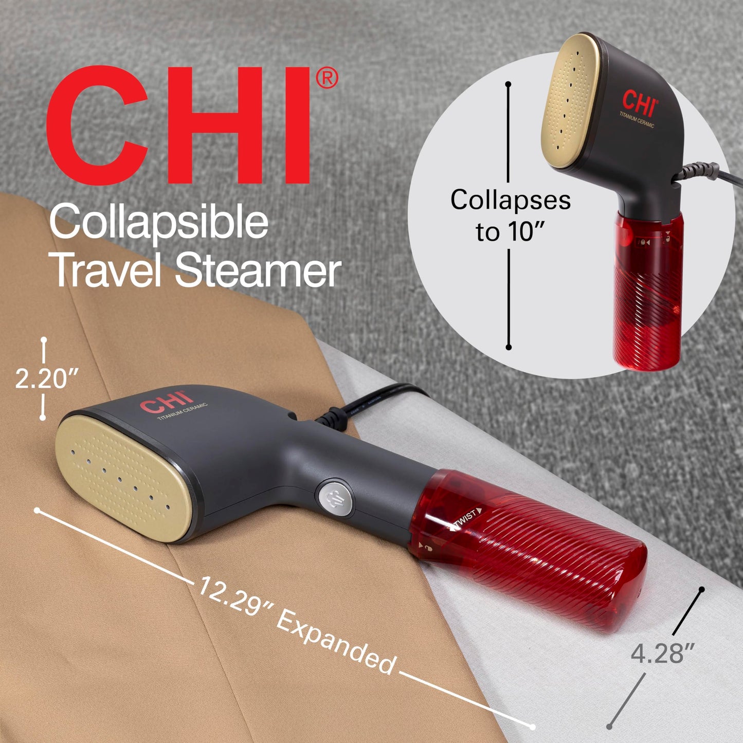 CHI Collapsible Travel 2-in-1 Handheld Garment Steamer & Steam Iron