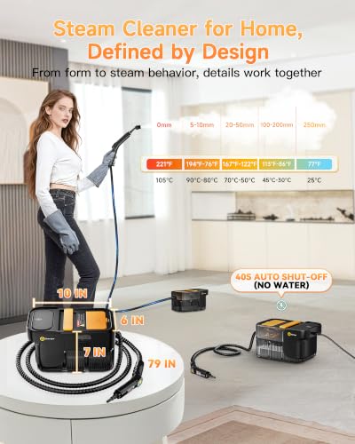 Gautye Steam Cleaner, 3 Level Adjustable Handle with 18 Accessories