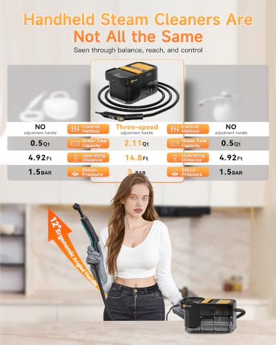 Gautye Steam Cleaner, 3 Level Adjustable Handle with 18 Accessories