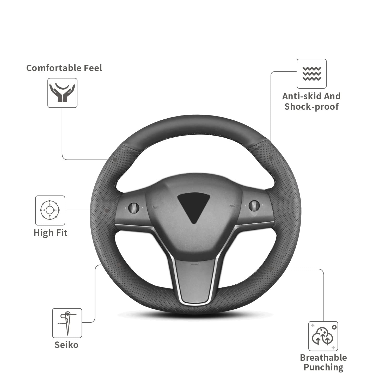 Hand Sewn Microfiber Leather Steering Wheel Cover Non-Slip Fit