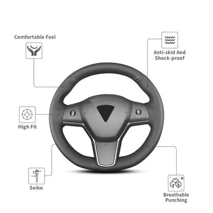 Hand Sewn Microfiber Leather Steering Wheel Cover Non-Slip Fit