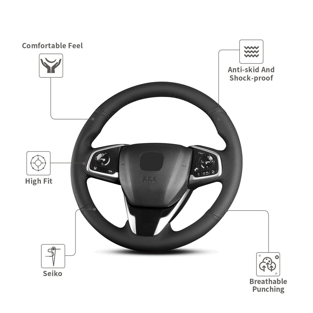 Hand Sewn Microfiber Leather Steering Wheel Cover Non-Slip Fit
