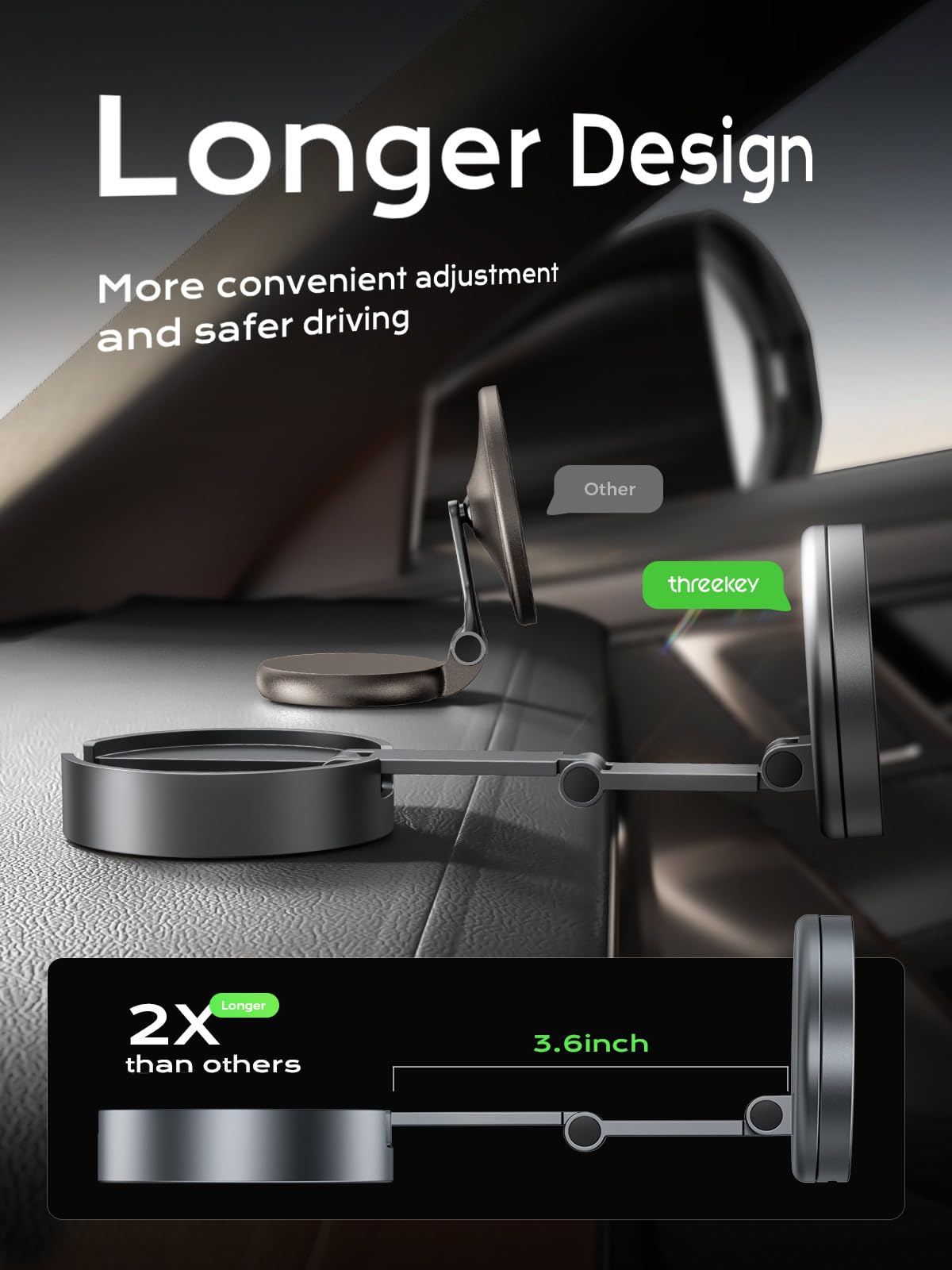 THREEKEY for Qi2 25W Certified Magnetic Car Mount Charger Lite