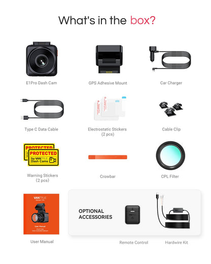 Vantrue E1 Pro 4K Mini Dash Cam Front, STARVIS 2 PlatePix HDR Night Vision
