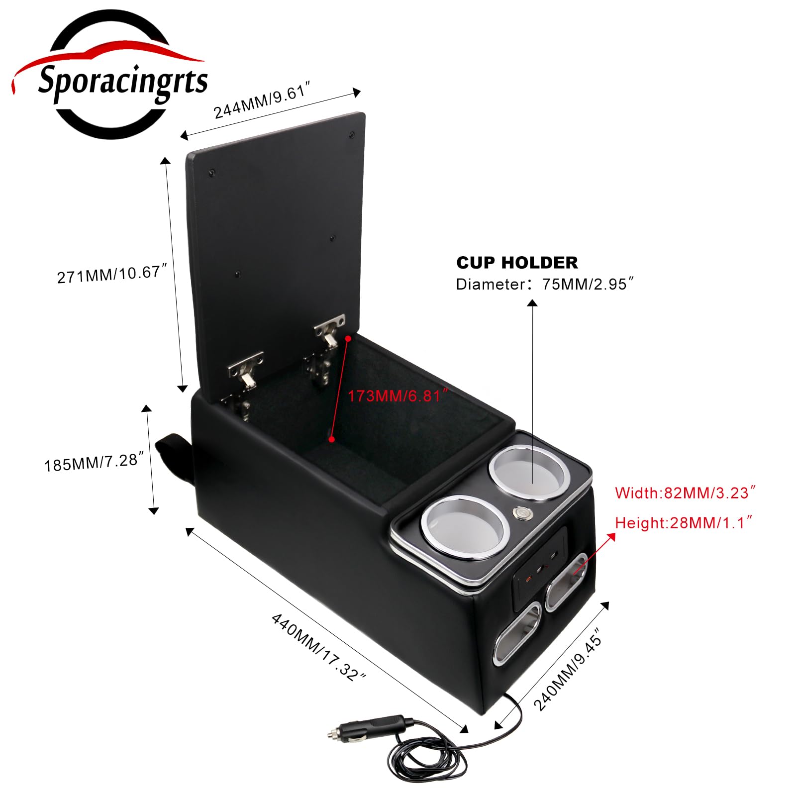 Universal Truck Seat Organizer with LED Light & Storage Console