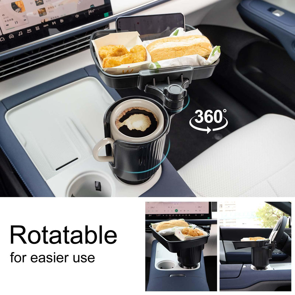 Expandable Car Cup Holder with Phone Holder & Snack Tray