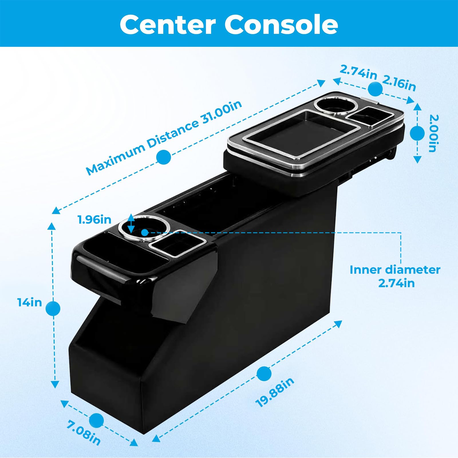 Center Console Organizer with Cup Holders & Storage Space