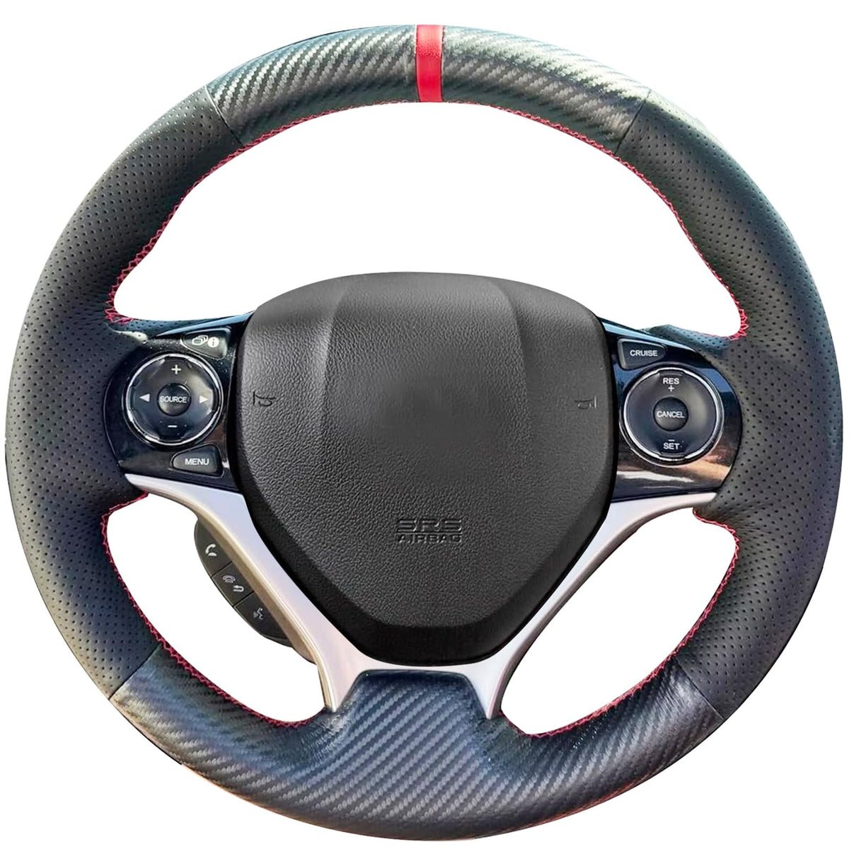 Carbon Fiber Genuine Leather Steering Wheel Cover Custom Fit