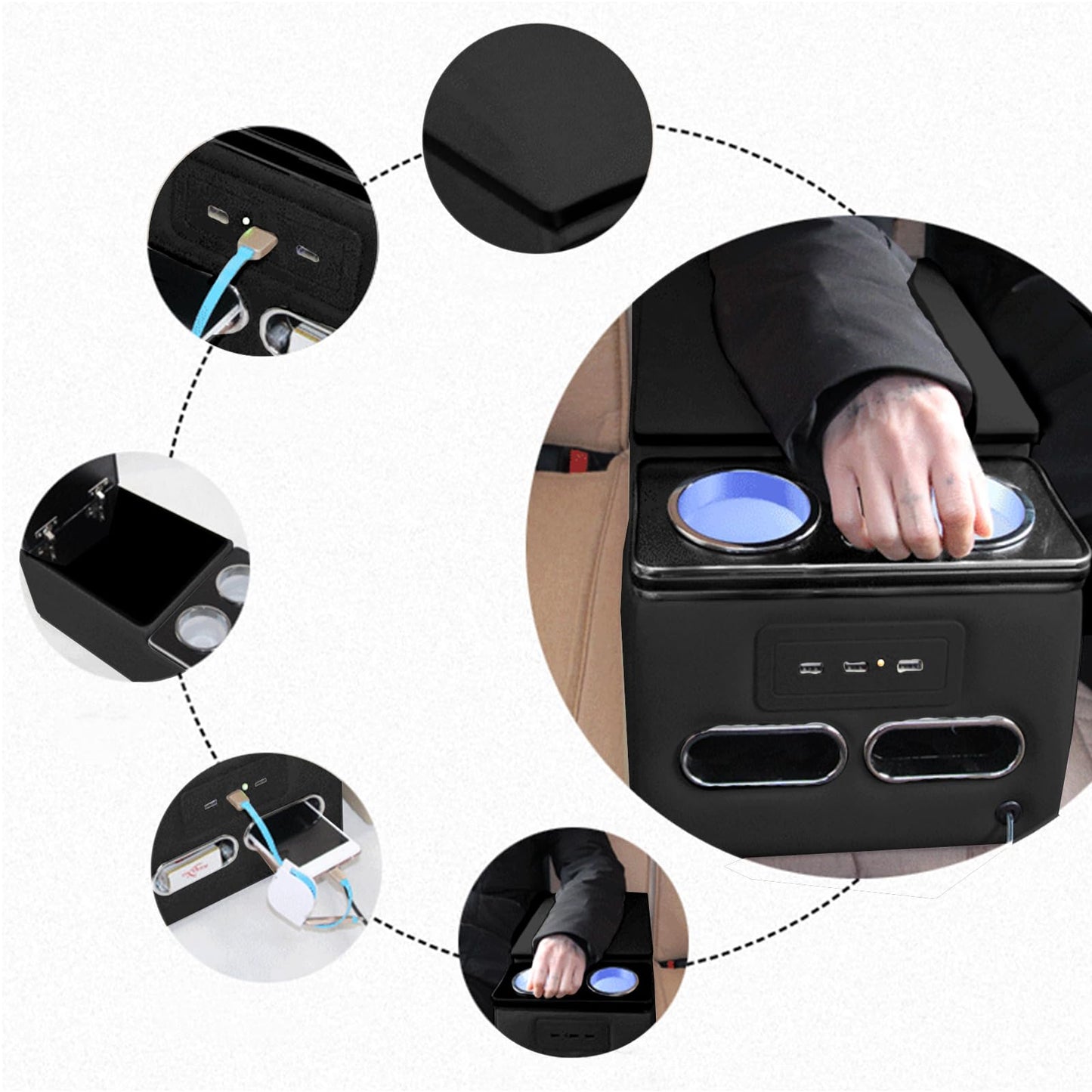 Universal Truck Seat Organizer with LED Light & Storage Console