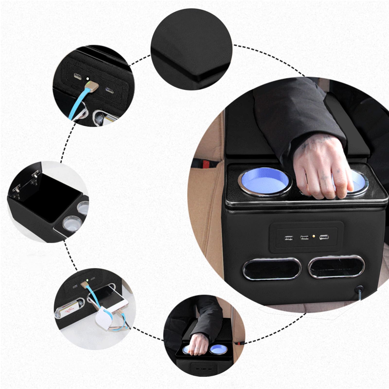 Universal Truck Seat Organizer with LED Light & Storage Console