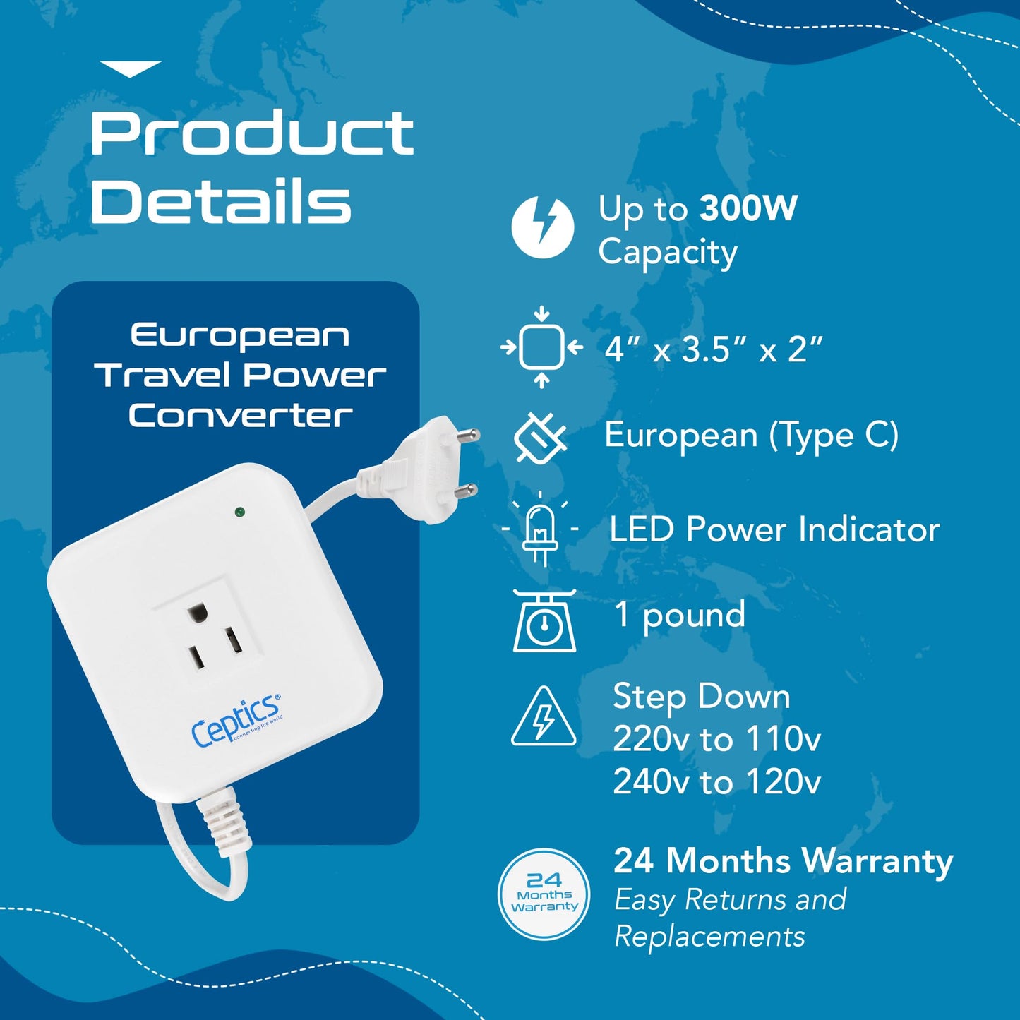 220V to 110V Travel Power Converter 200W Voltage Transformer