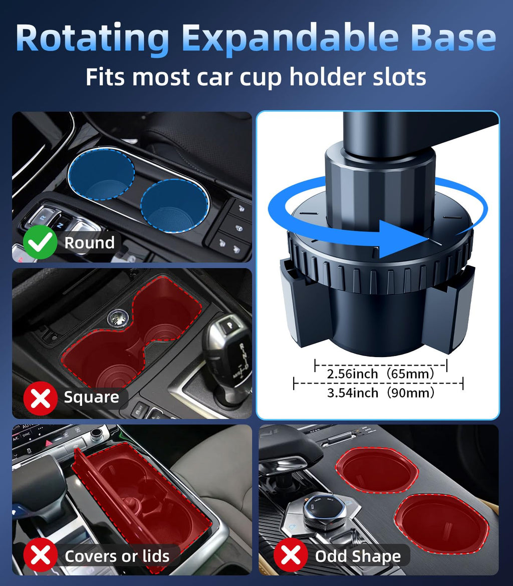 Car Cup Holder Tray with Expandable Food & Drink Organizer