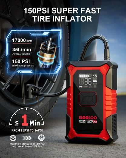 Portable Jump Starter with Air Compressor & Tire Inflator
