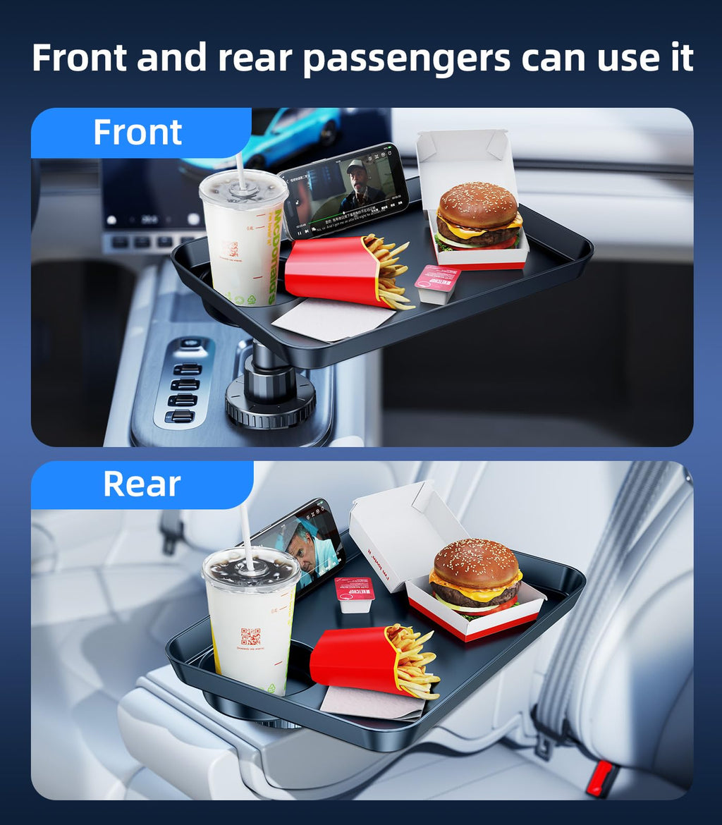 Car Cup Holder Tray with Expandable Food & Drink Organizer