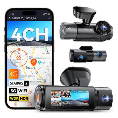 4 Channel 360° Dash Cam with Front Rear & Interior Recording
