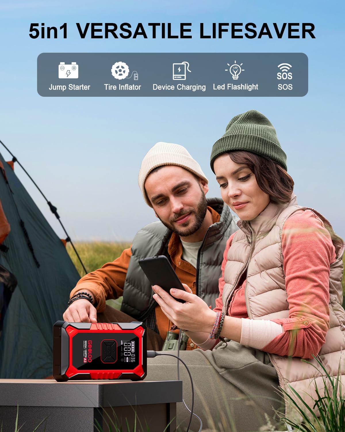 Portable Jump Starter with Air Compressor & Tire Inflator