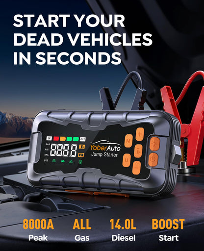 YaberAuto 16-in-1 Jump Starter with Air Compressor 8000A 160PSI, Tool Kits