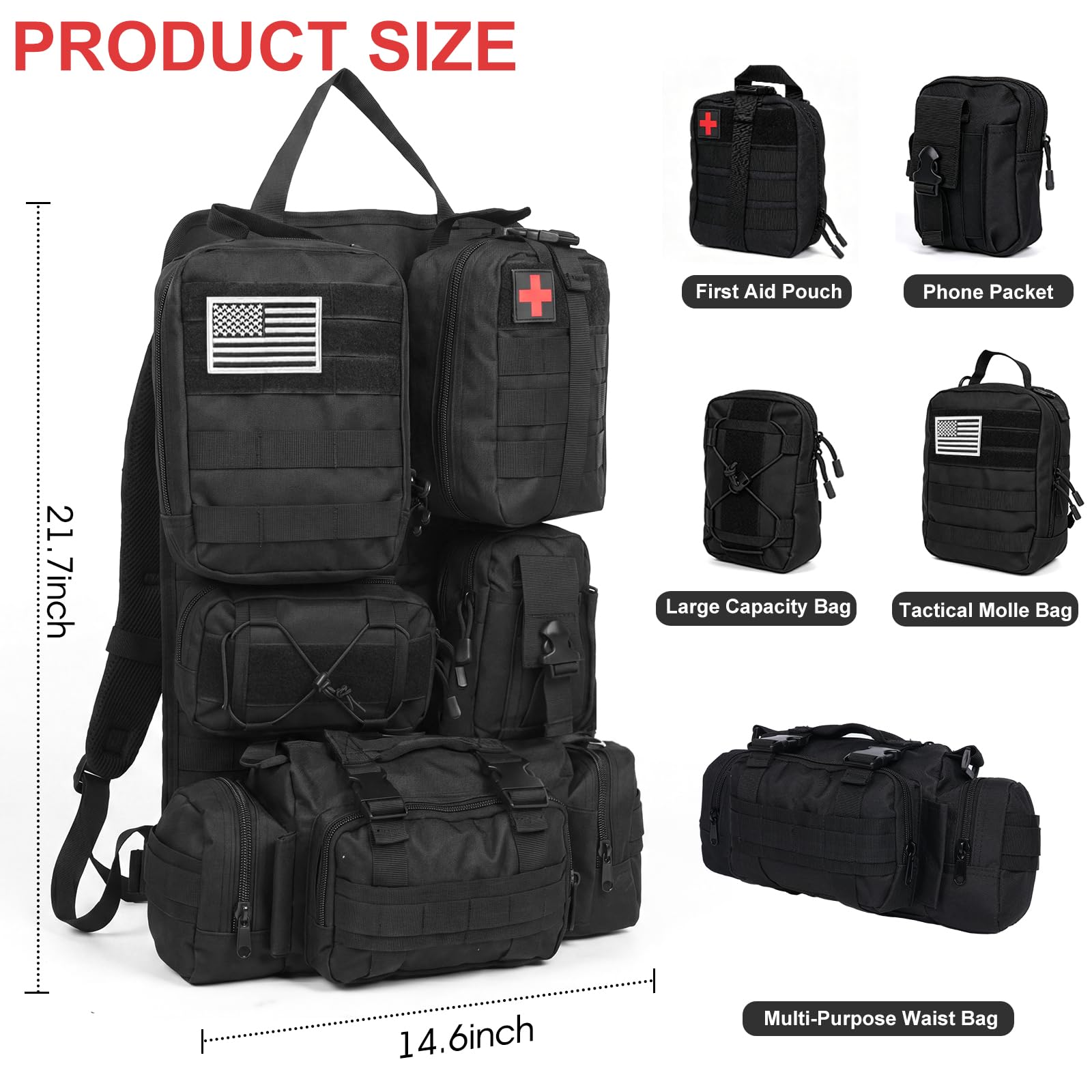 Tactical MOLLE Seat Back Organizer with Detachable Storage Pouches