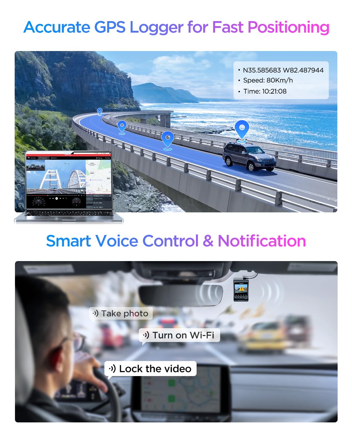 VIOFO A329S 4K 60FPS Dash Cam Front and Rear, STARVIS 2 HDR, Wi-Fi 6