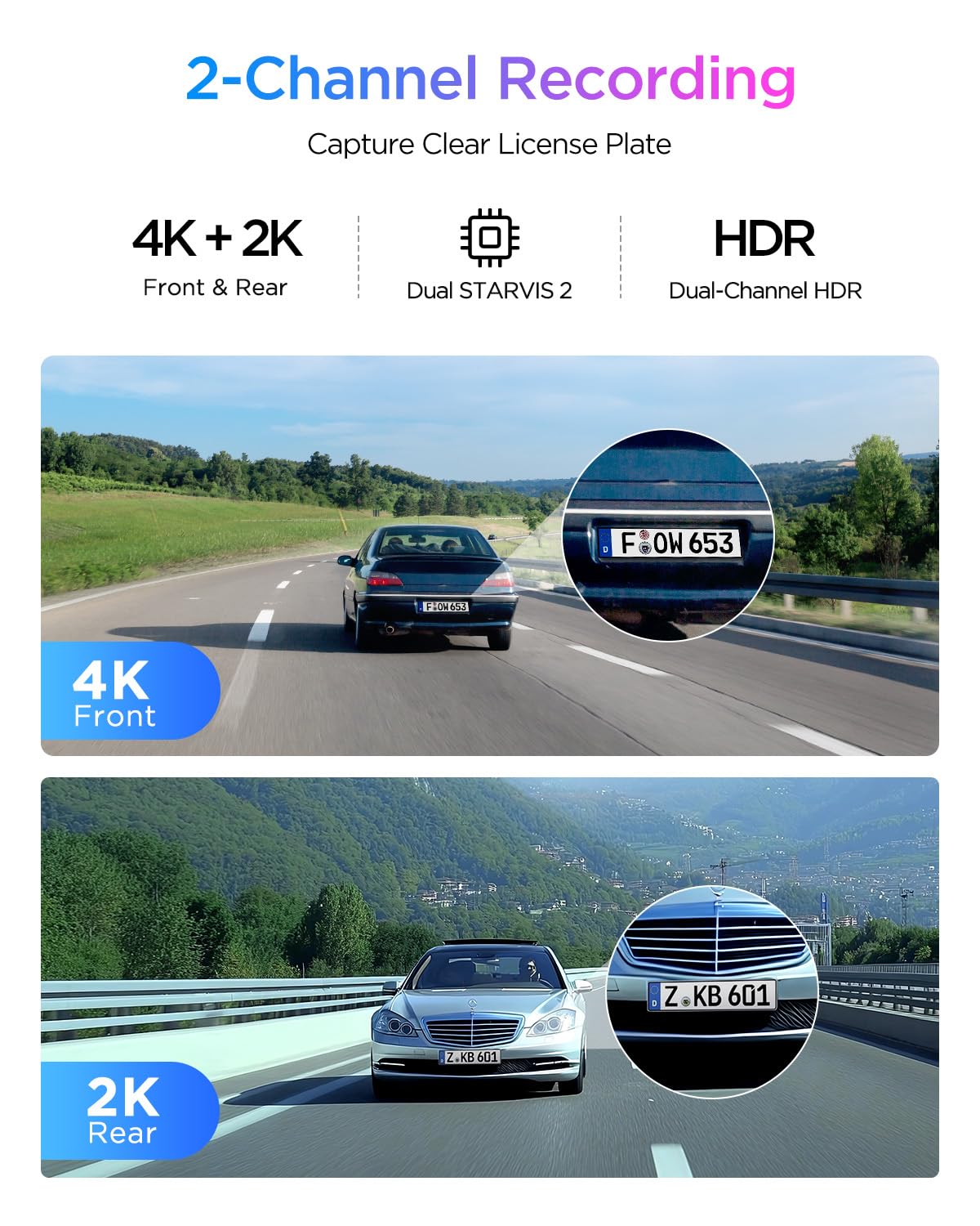 VIOFO A329S 4K 60FPS Dash Cam Front and Rear, STARVIS 2 HDR, Wi-Fi 6
