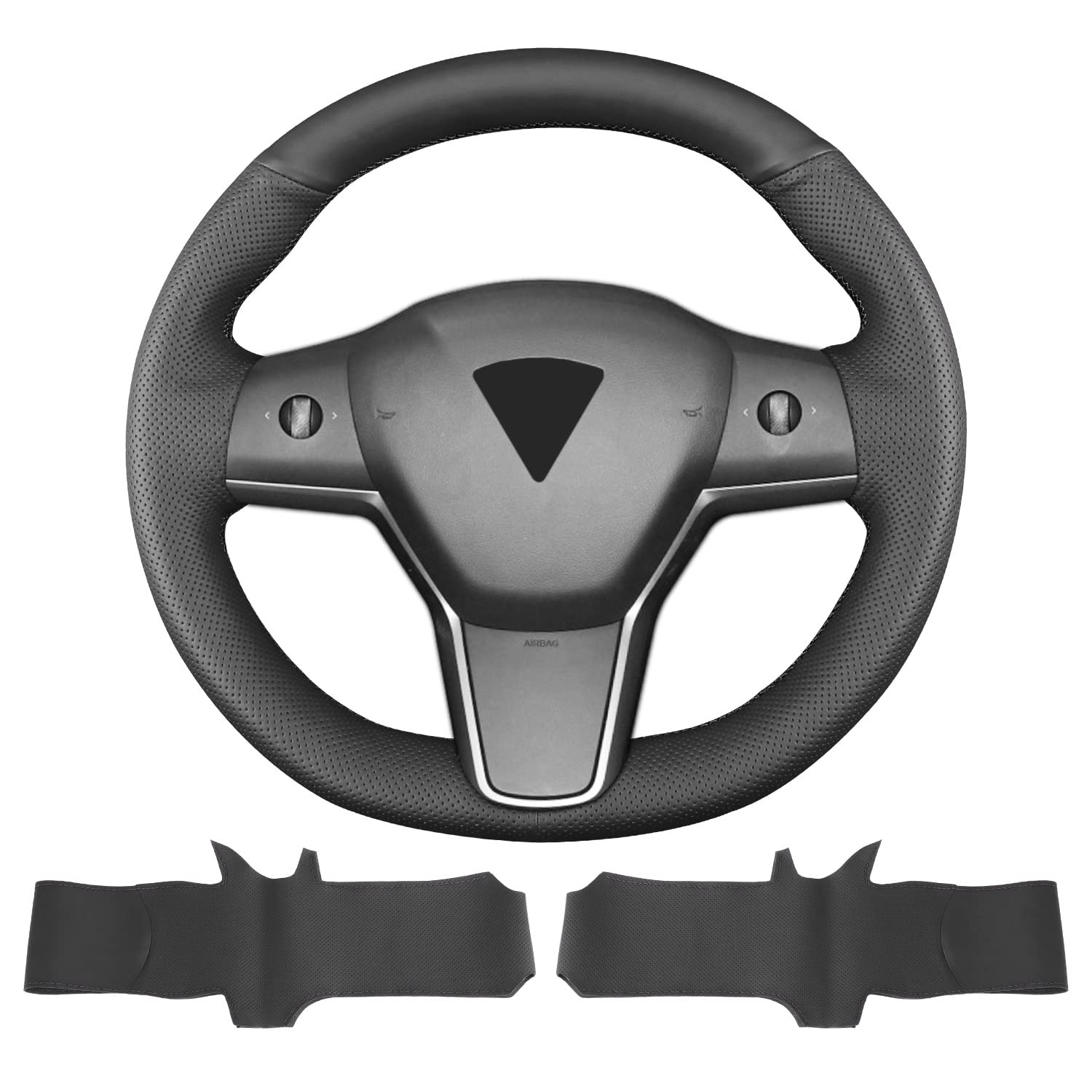 Hand Sewn Microfiber Leather Steering Wheel Cover Non-Slip Fit
