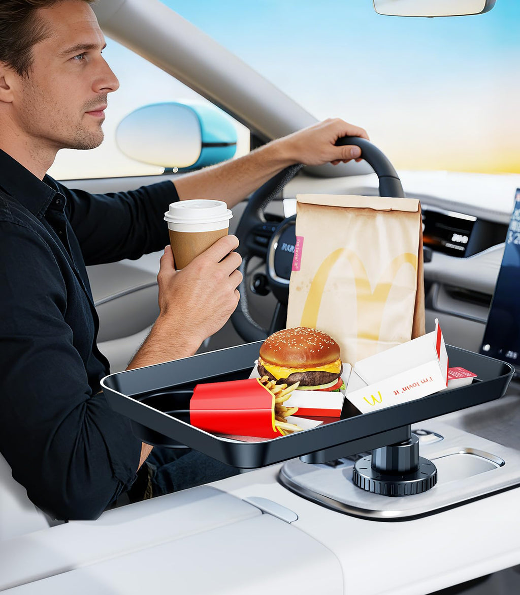 Car Cup Holder Tray with Expandable Food & Drink Organizer