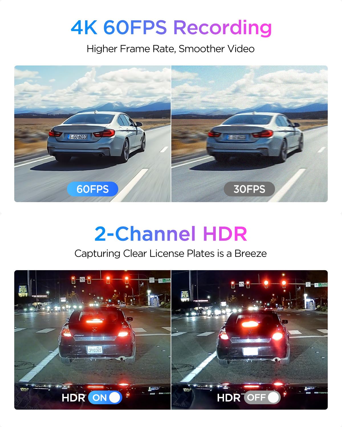 VIOFO A329S 4K 60FPS Dash Cam Front and Rear, STARVIS 2 HDR, Wi-Fi 6