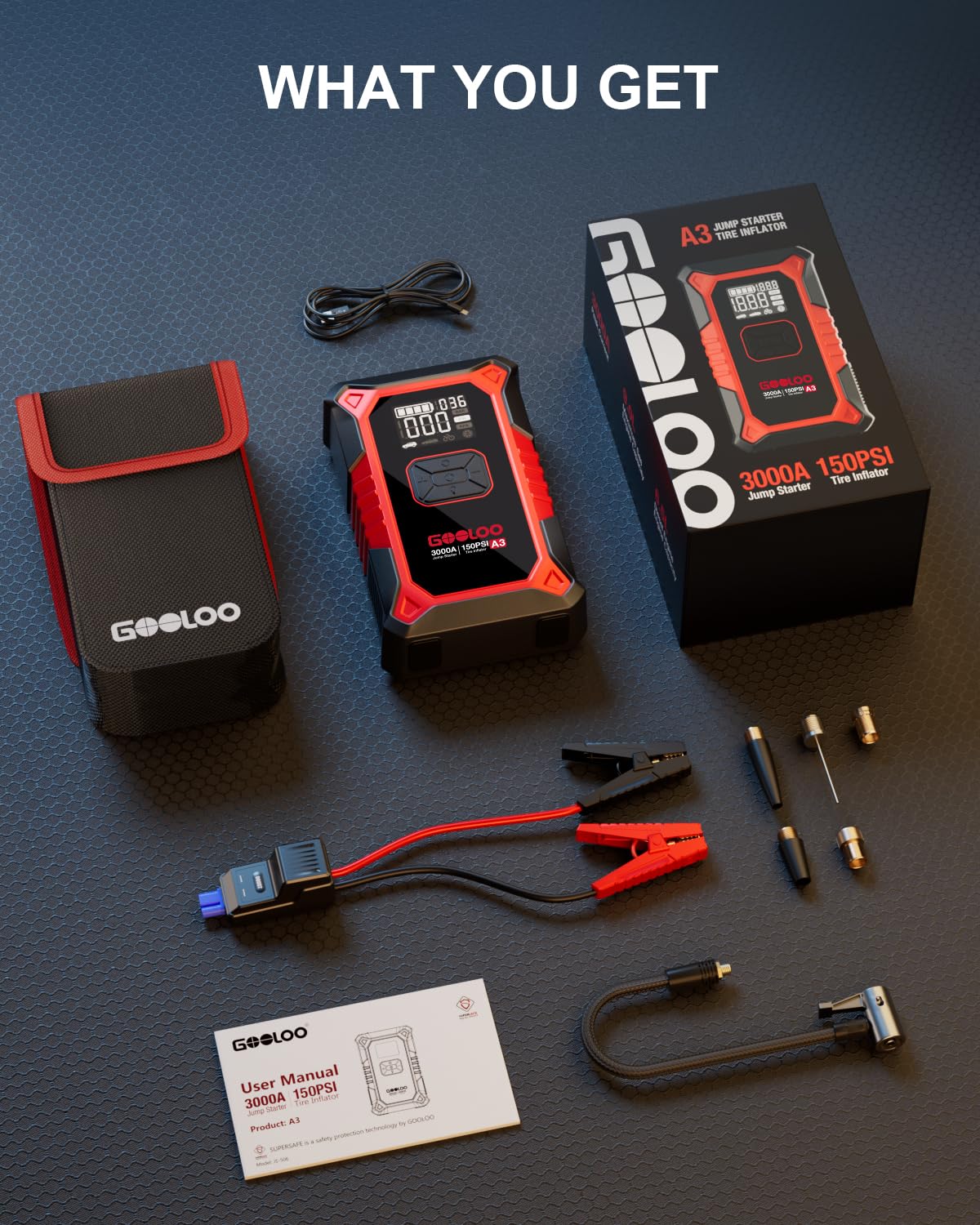 Portable Jump Starter with Air Compressor & Tire Inflator