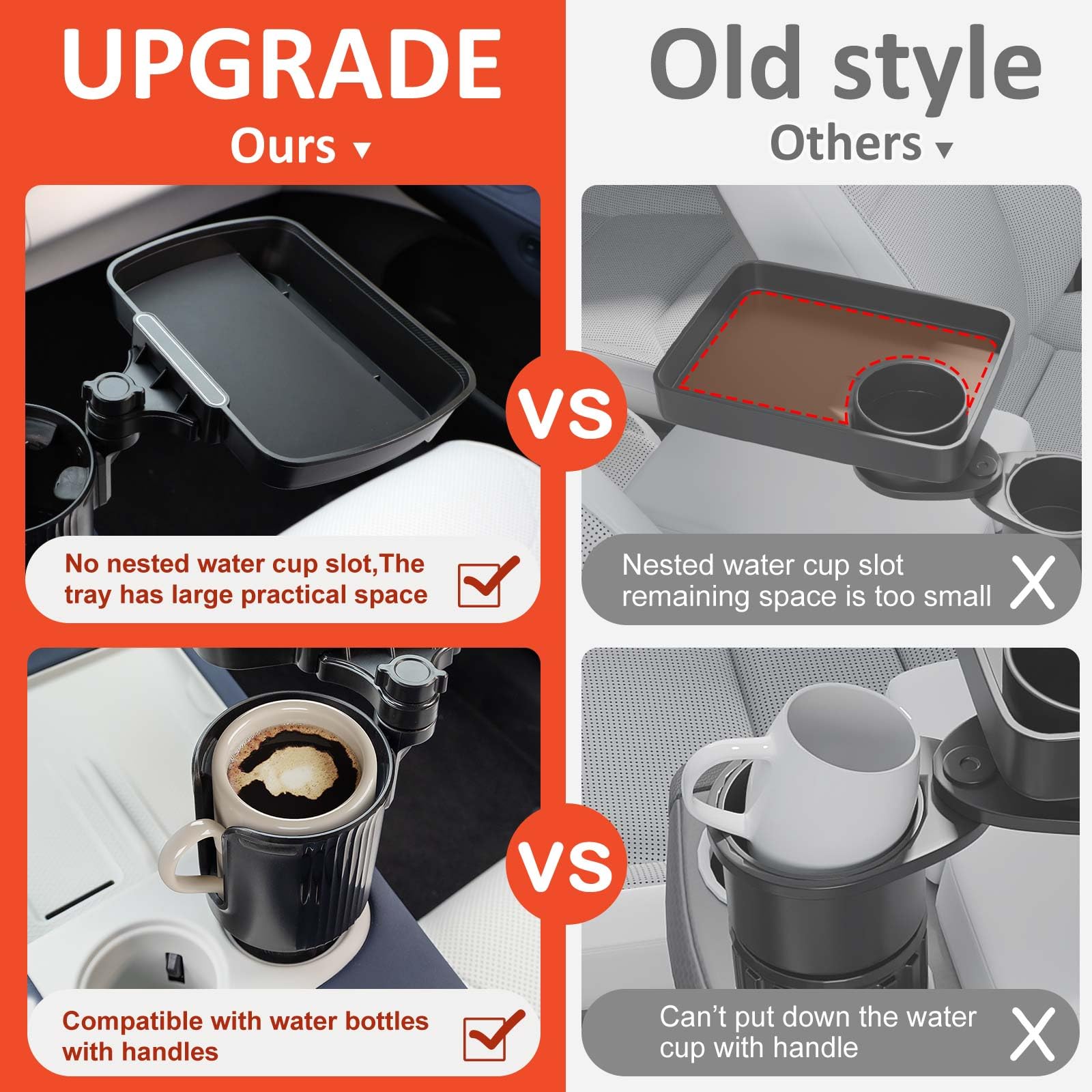 Expandable Car Cup Holder with Phone Holder & Snack Tray