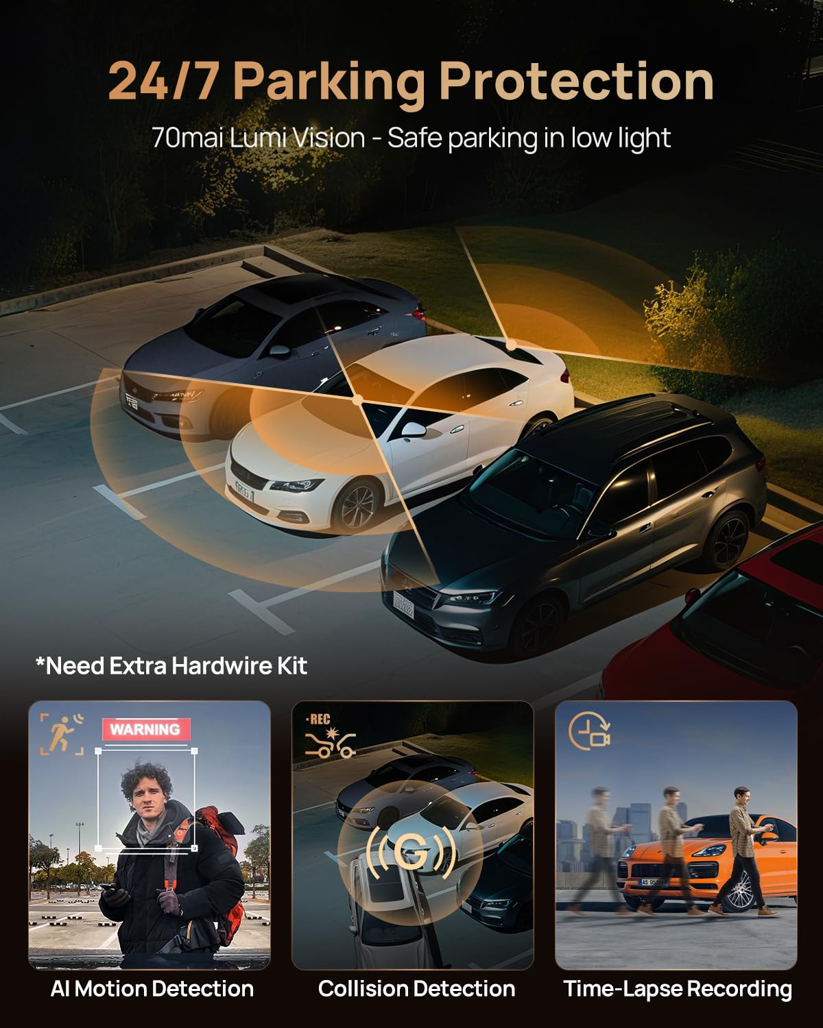 Triple Channel 4K Dash Cam with Front Rear & Interior Recording