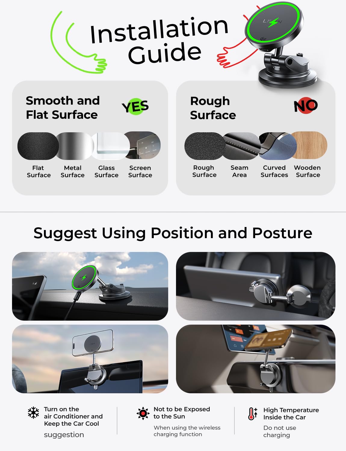 LISEN for 15W Magsafe Car Mount Charger