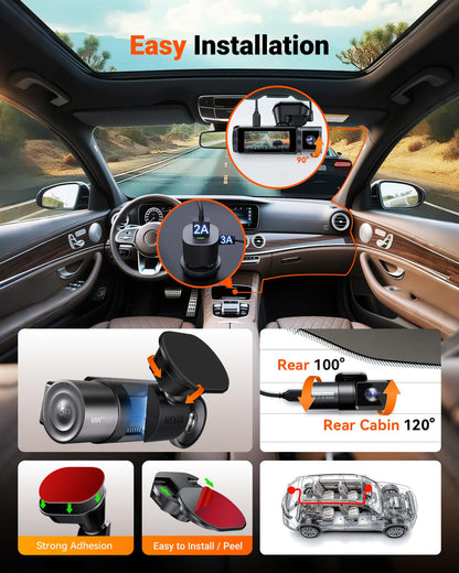 4 Channel 360° Dash Cam with Front Rear & Interior Recording