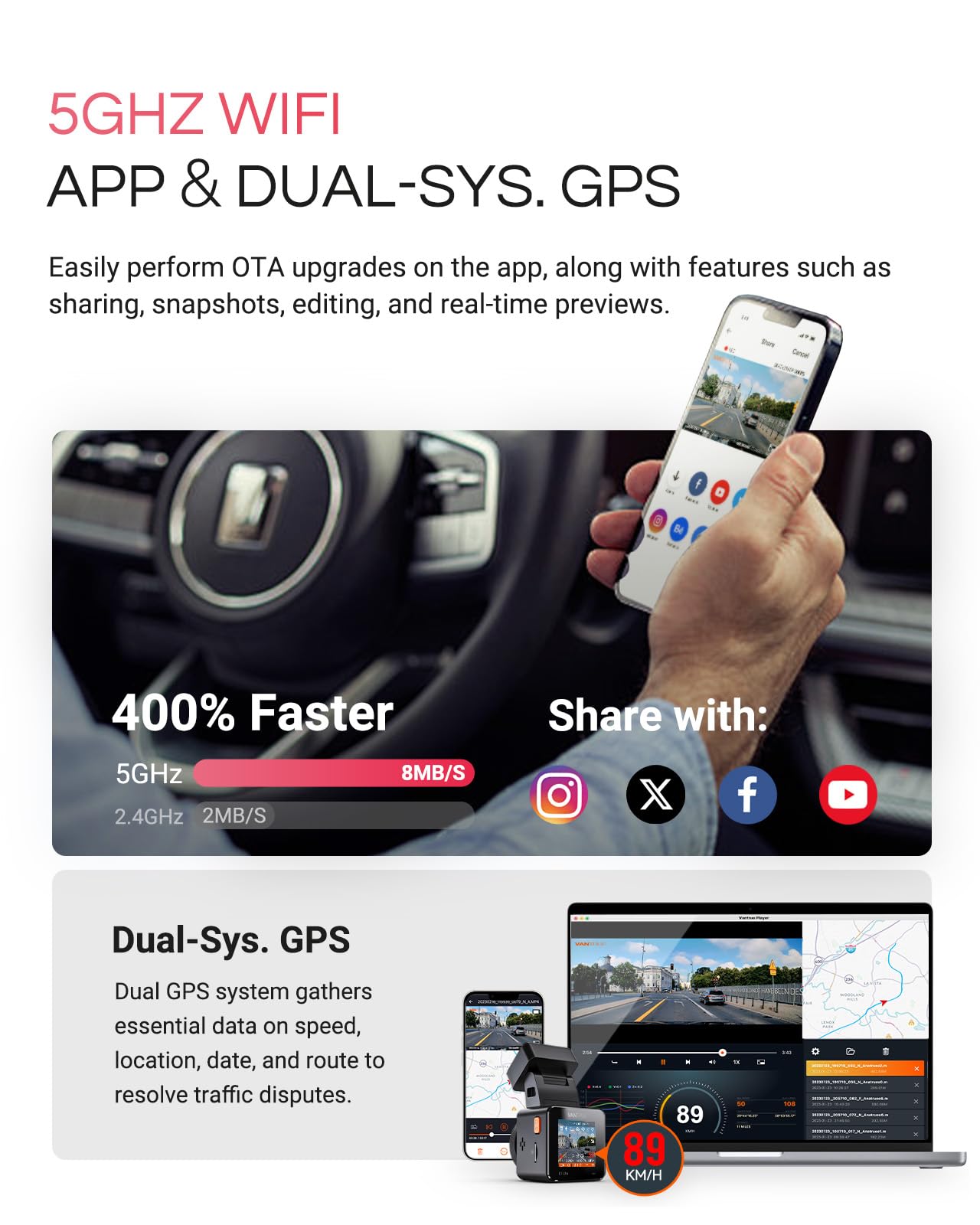 Vantrue E1 Pro 4K Mini Dash Cam Front, STARVIS 2 PlatePix HDR Night Vision
