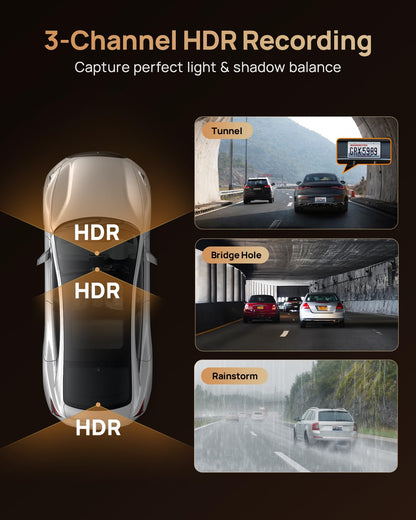 Triple Channel 4K Dash Cam with Front Rear & Interior Recording