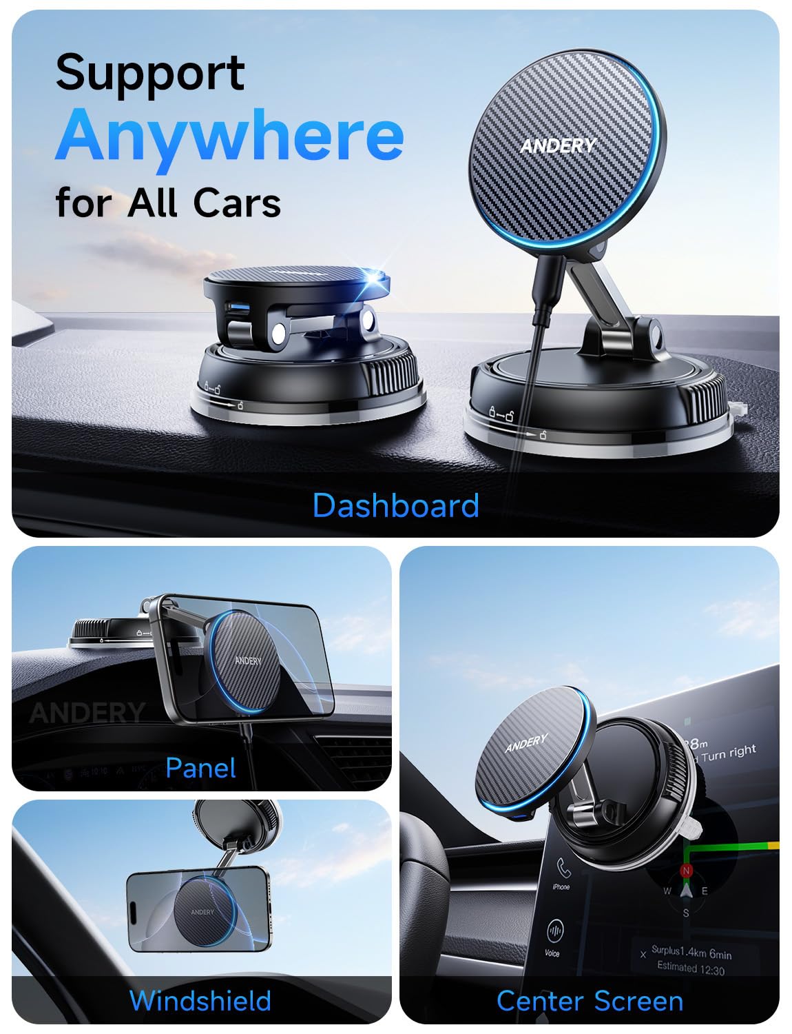 MagSafe Wireless Car Mount Charger with Strong Magnetic Hold