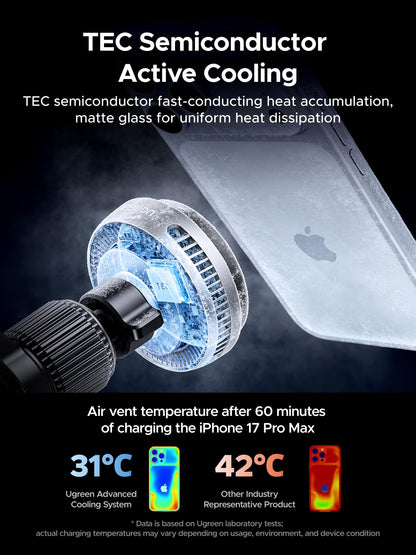 UGREEN Qi2.2 25W Wireless Car Charger Mount with Silent Cooling Fan (TEC)