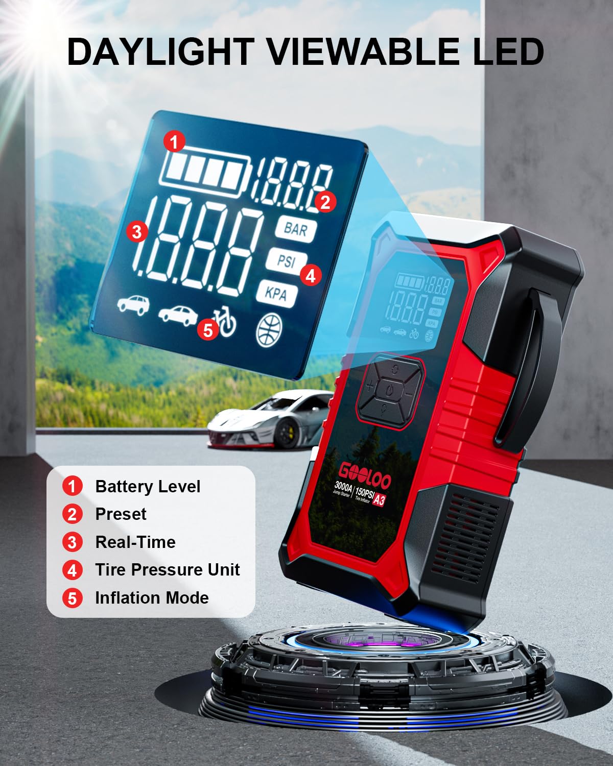 Portable Jump Starter with Air Compressor & Tire Inflator