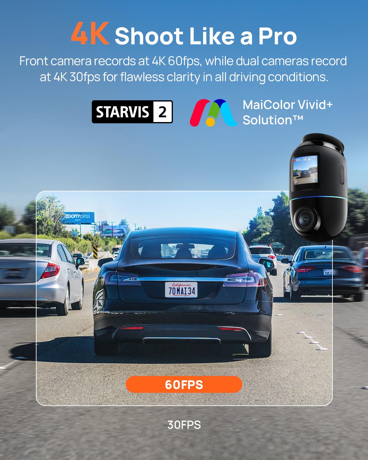 Dual Dash Cam Front & Rear 4K Car Camera with Night Vision