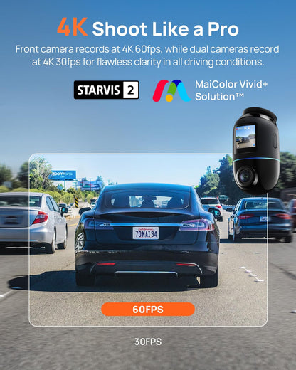Dual Dash Cam Front & Rear 4K Car Camera with Night Vision