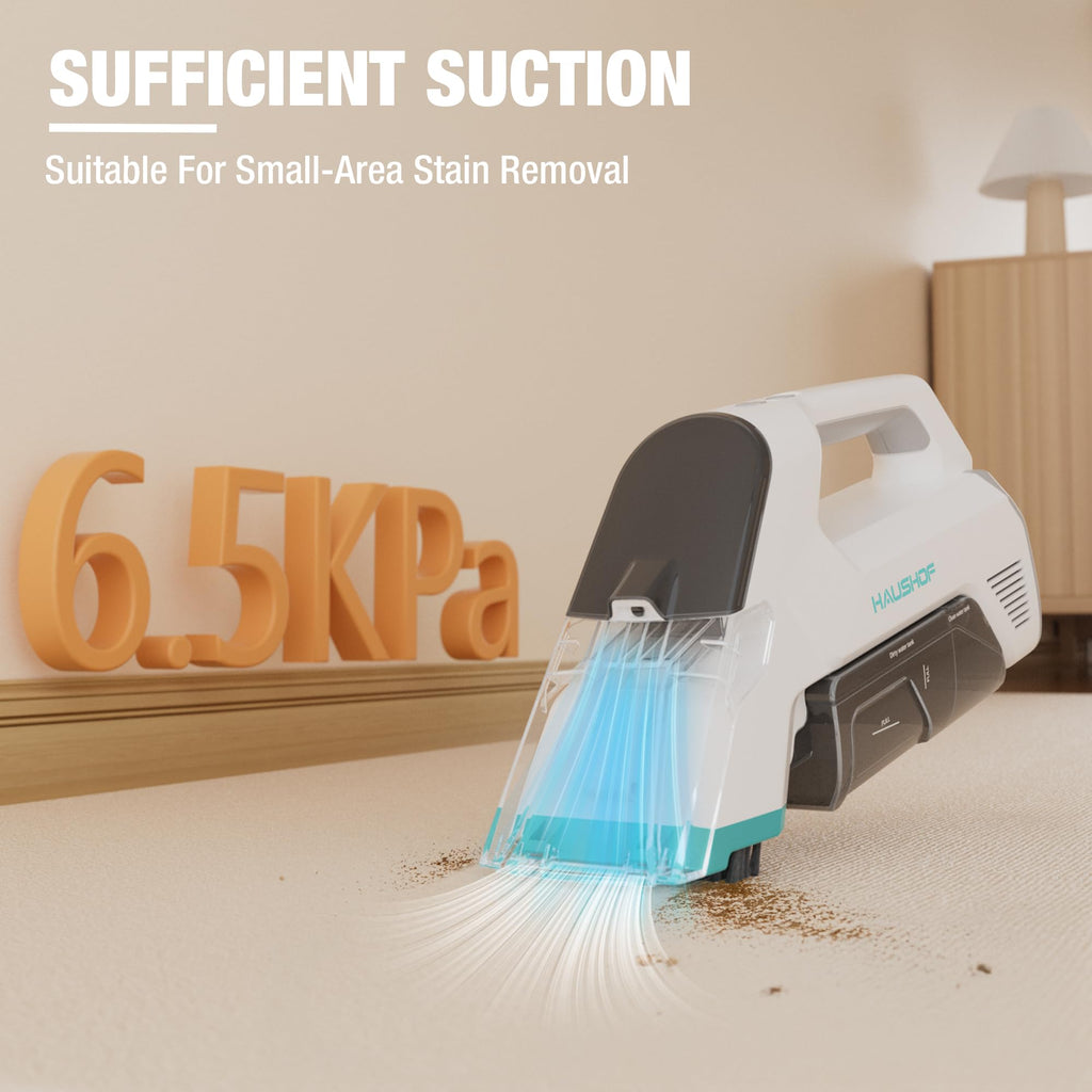 HAUSHOF 12V Cordless Handheld Carpet Cleaner, 6.5KPa Suction