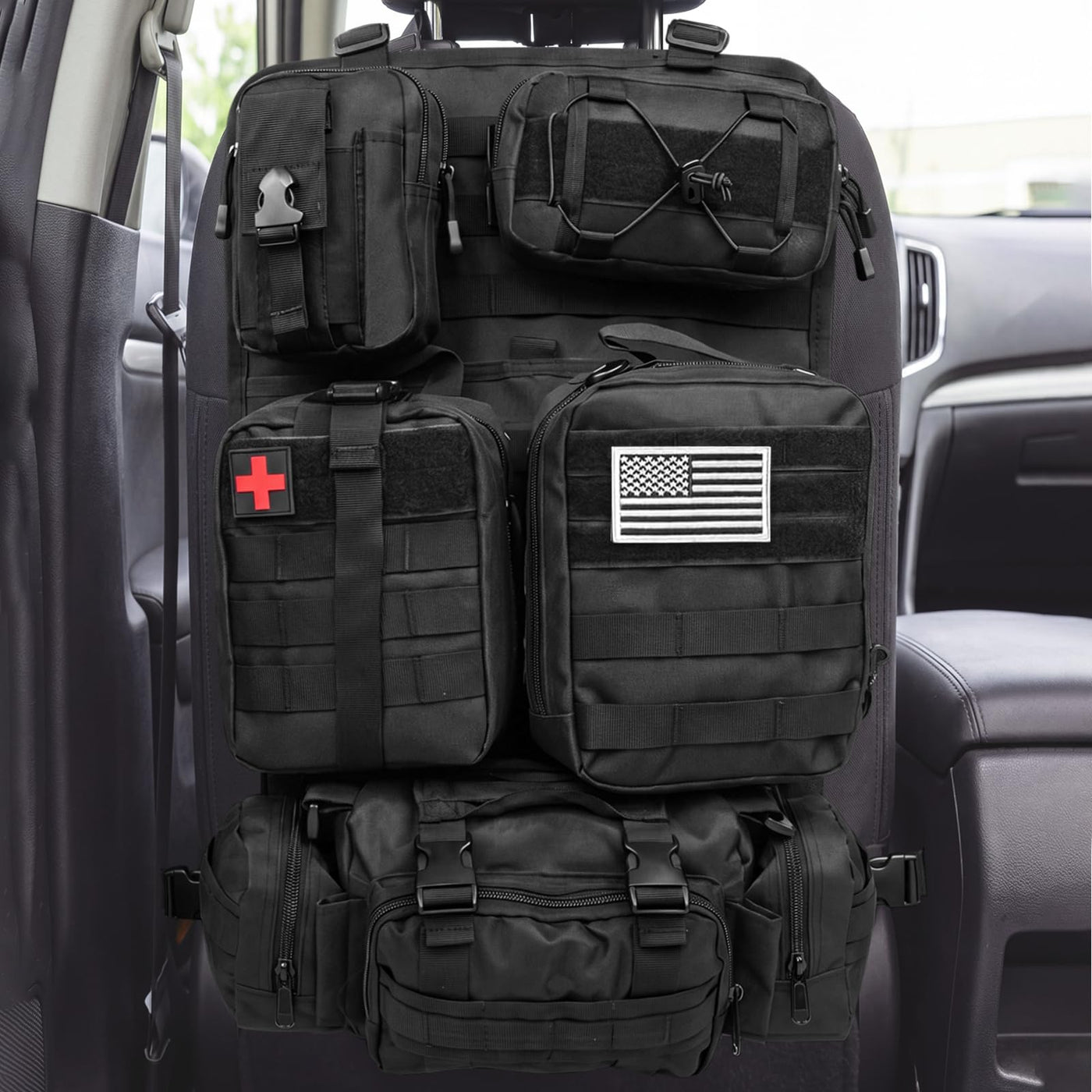 Tactical MOLLE Seat Back Organizer with Detachable Storage Pouches