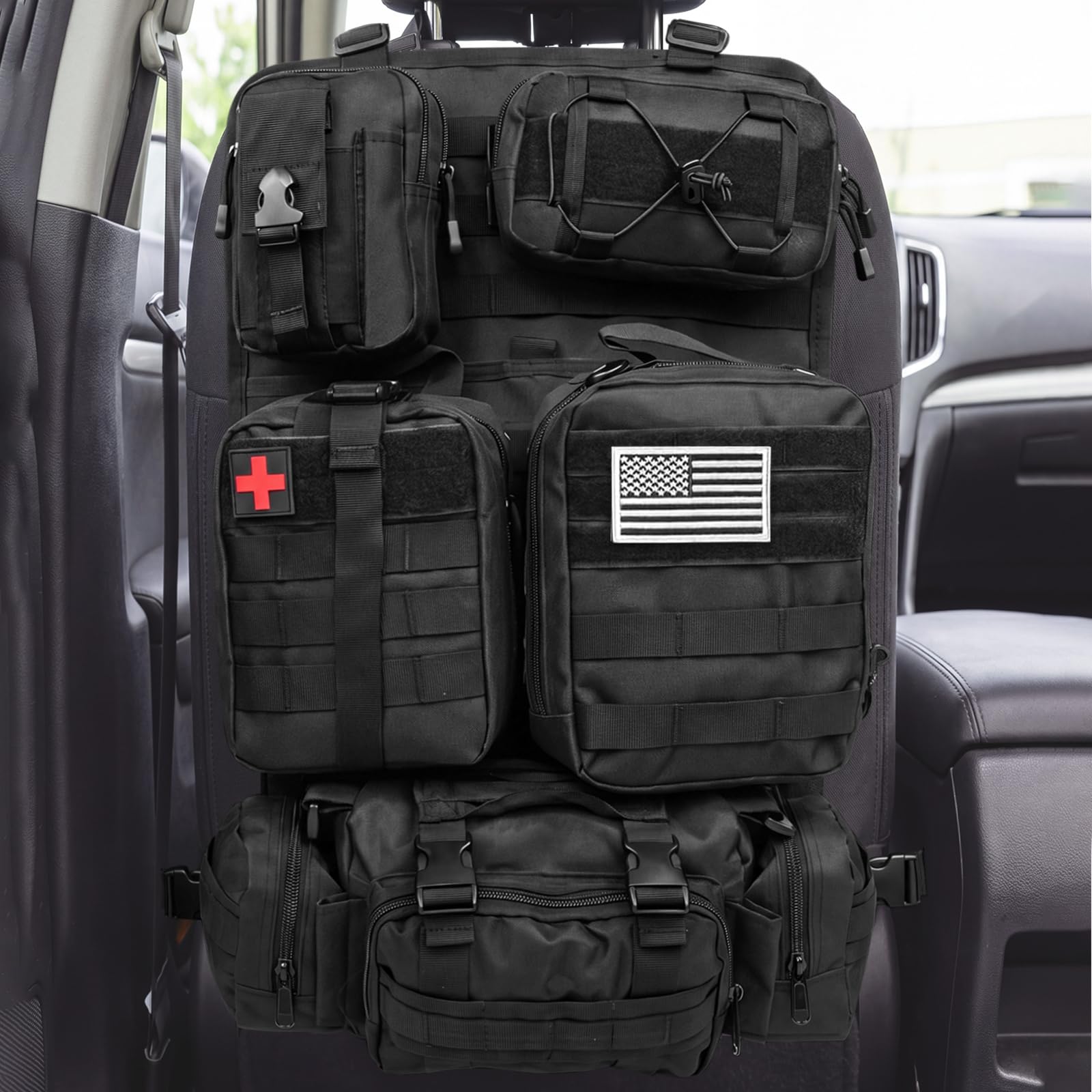 Tactical MOLLE Seat Back Organizer with Detachable Storage Pouches
