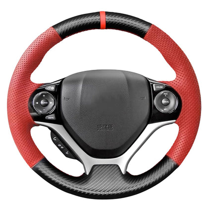 Carbon Fiber Genuine Leather Steering Wheel Cover Custom Fit