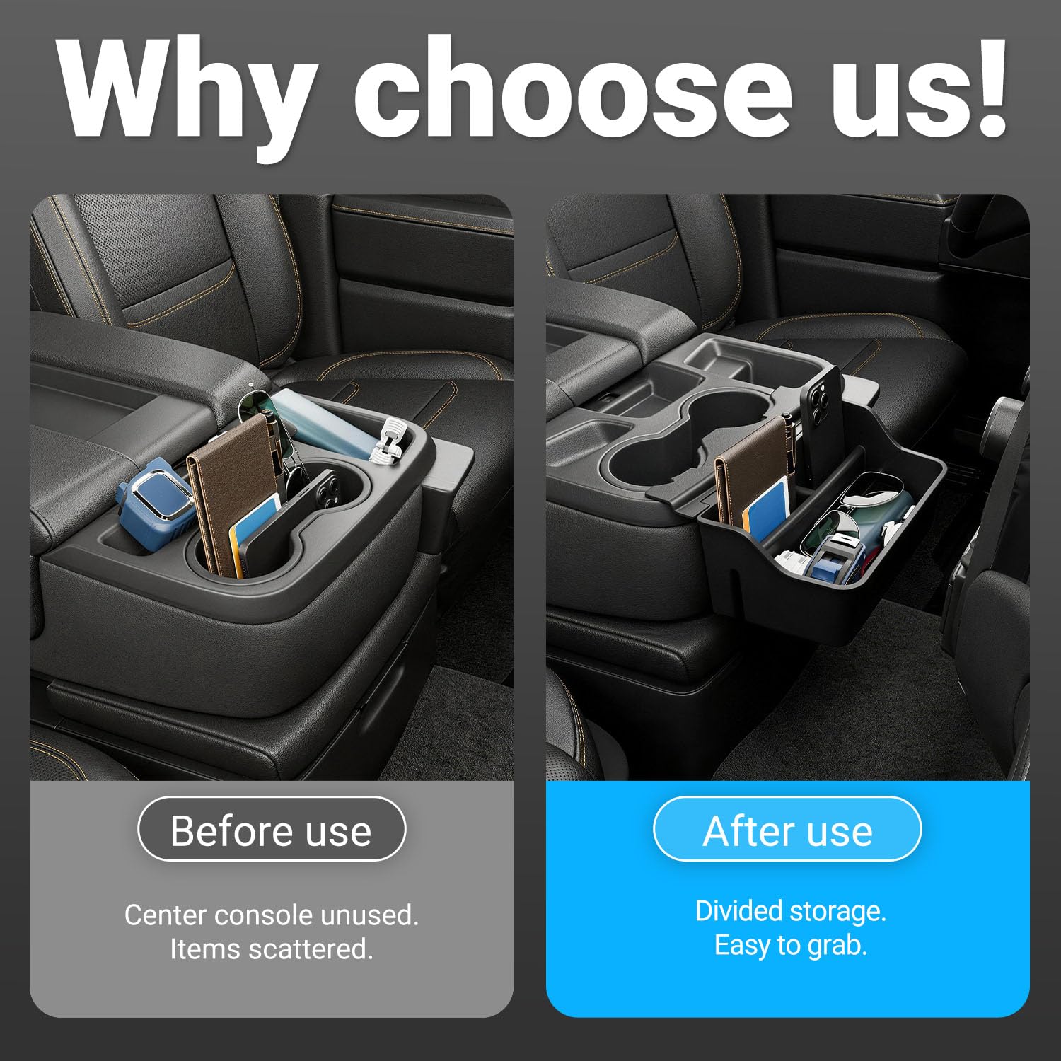 Custom Fit Hanging Center Console Organizer Tray