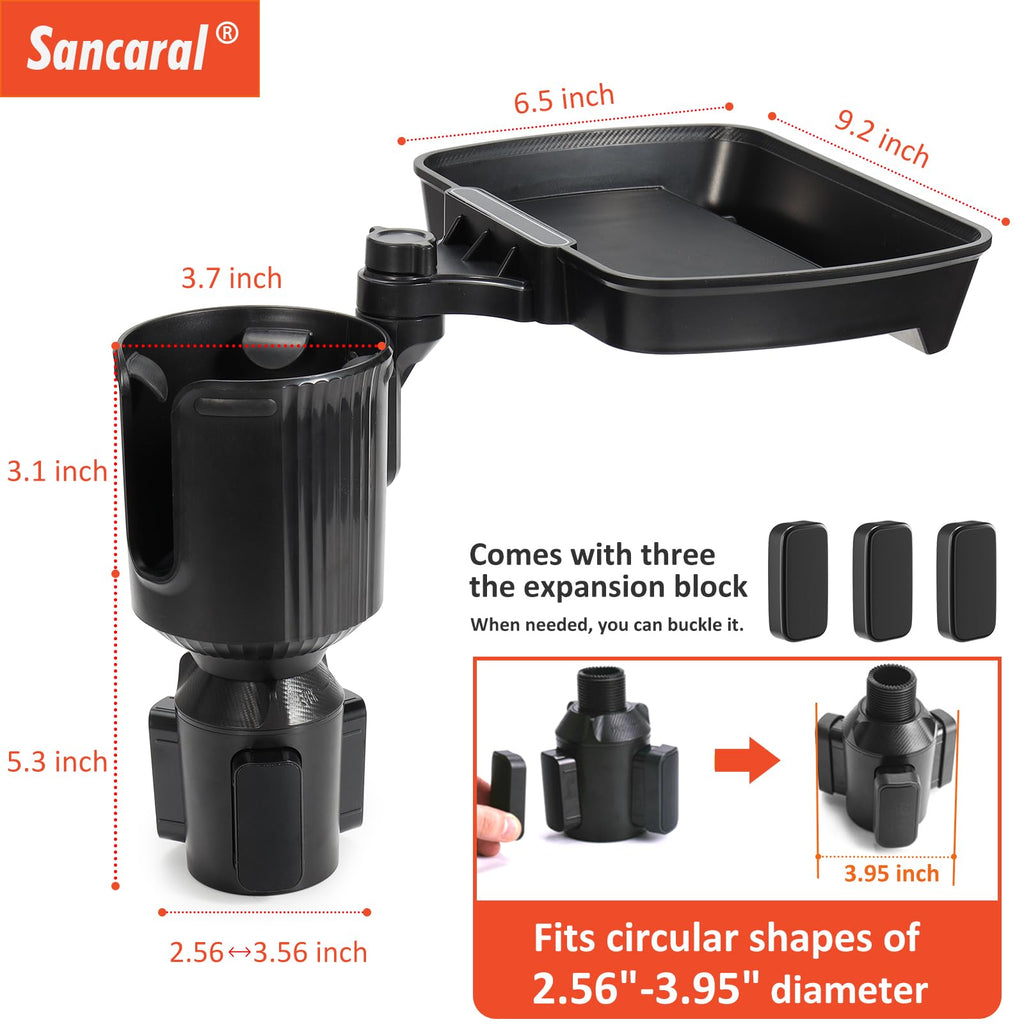 Expandable Car Cup Holder with Phone Holder & Snack Tray