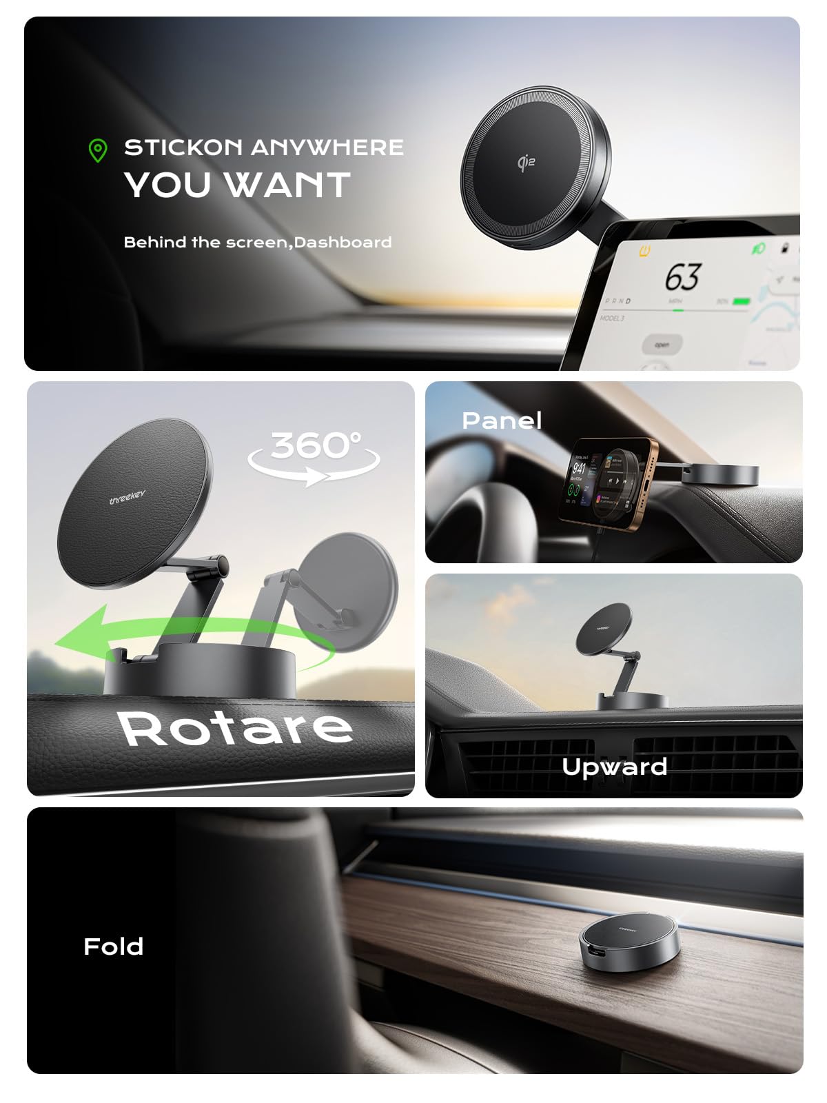 THREEKEY for Qi2 25W Certified Magnetic Car Mount Charger Lite