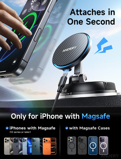 MagSafe Wireless Car Mount Charger with Strong Magnetic Hold