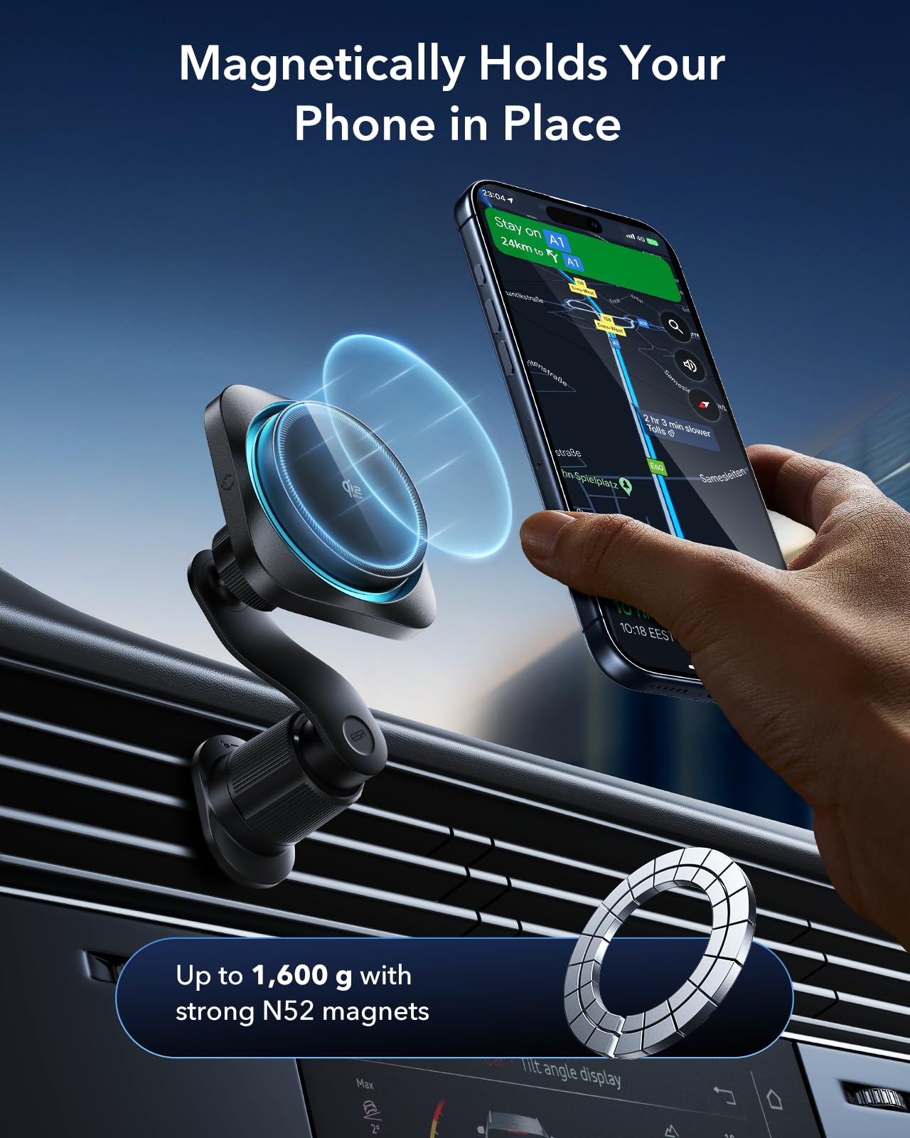ESR OmniLock Qi2.2 25W Certified MagSafe Car Mount Charger with Cryoboost