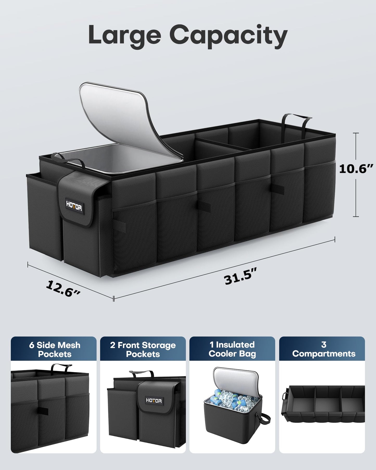 Foldable Trunk Organizer with Removable Cooler Storage